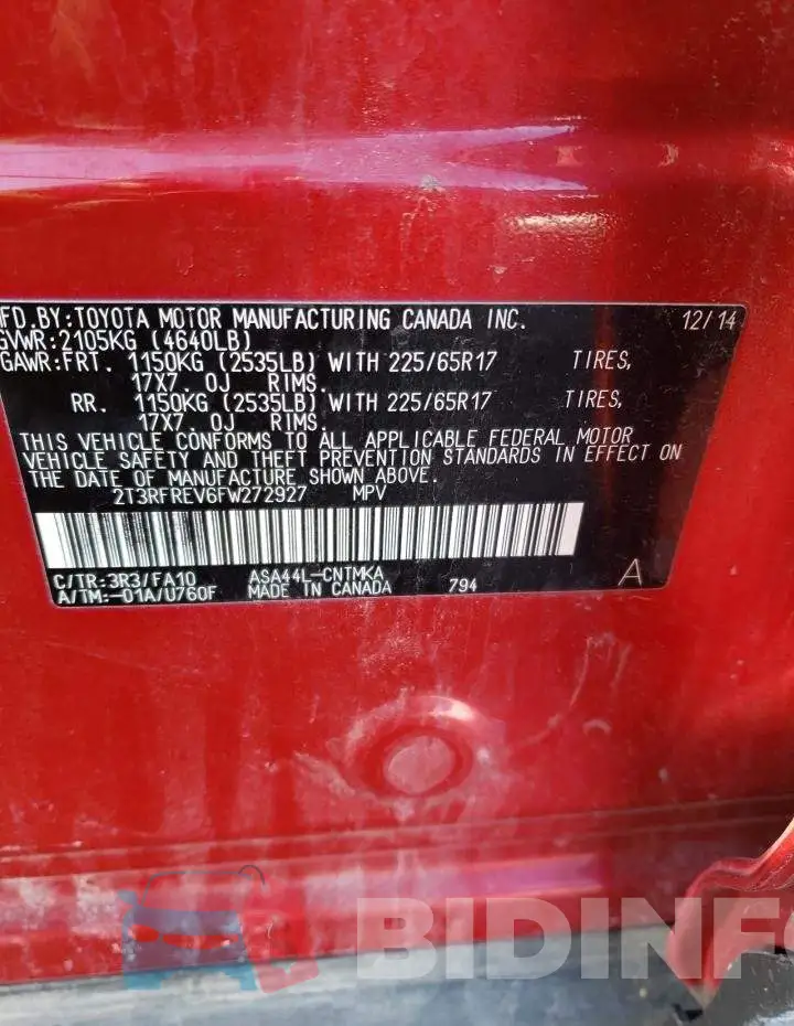 2T3RFREV6FW272927 Photo# 12