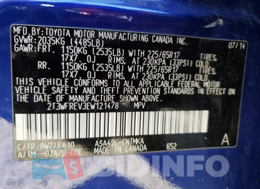 2T3WFREV3EW121478 Photo# 14