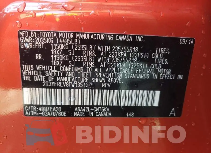 2T3YFREV8FW135127 Photo# 14