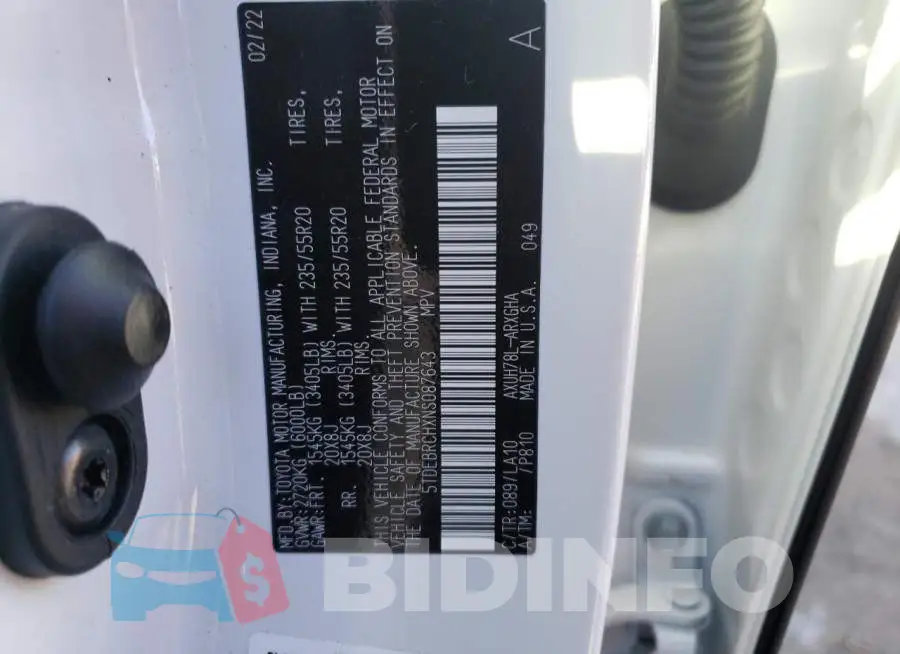 5TDEBRCHXNS087643 Photo# 14
