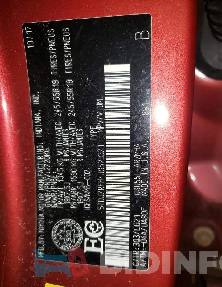 5TDJZRFH4JS523371 Photo# 14