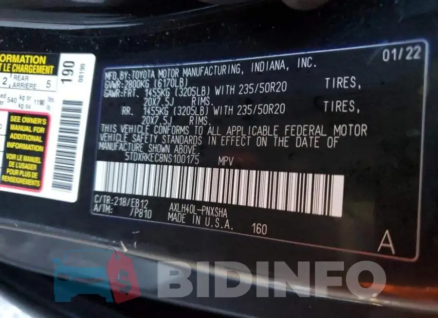 5TDXRKEC8NS100175 Photo# 13