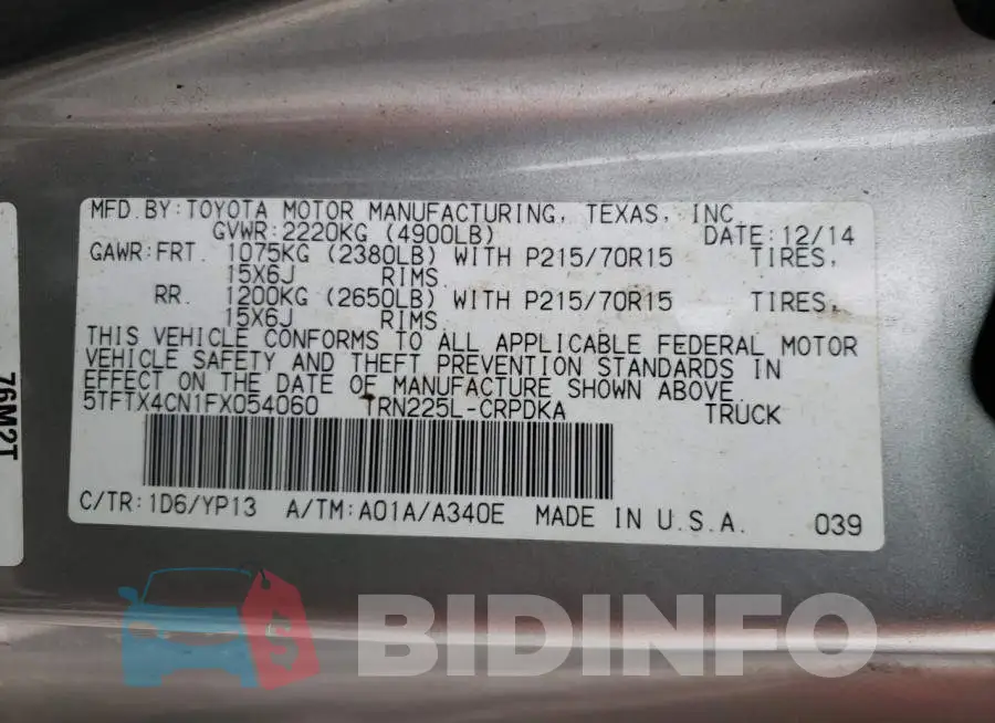5TFTX4CN1FX054060 Photo# 13