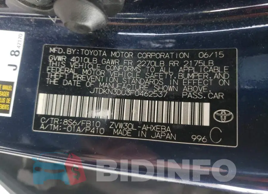JTDKN3DU3F0462537 Photo# 12