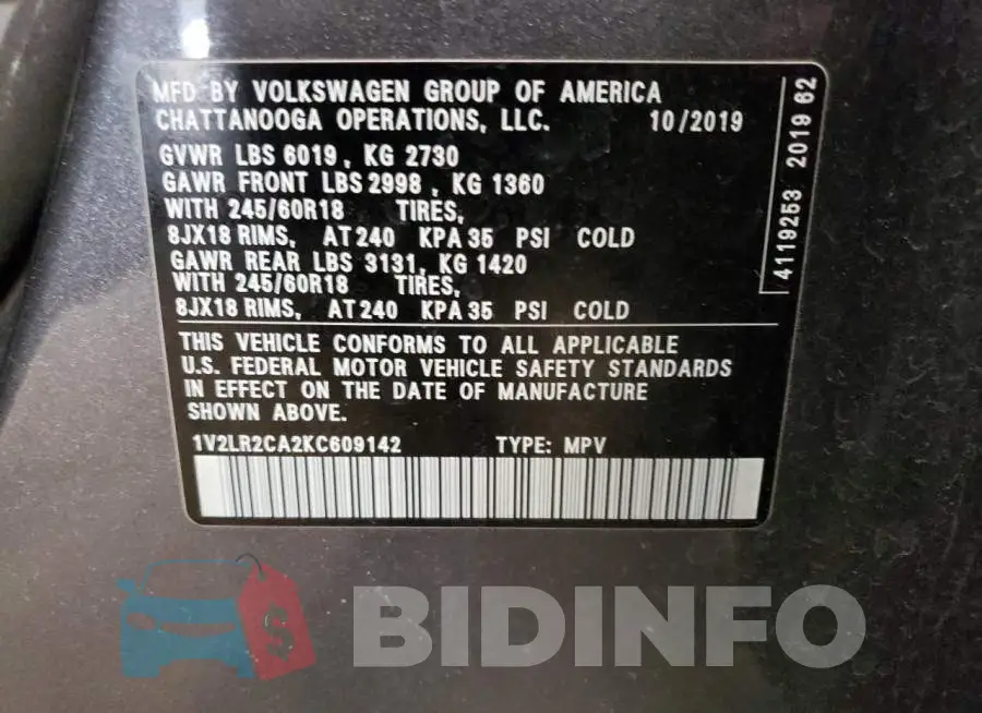 1V2LR2CA2KC609142 Photo# 14