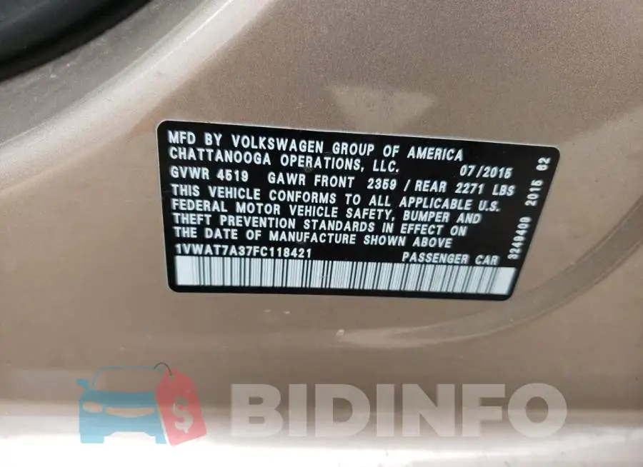 1VWAT7A37FC118421 Photo# 12