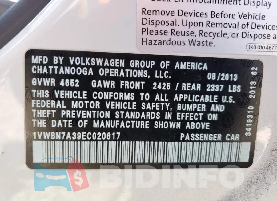 1VWBN7A39EC020617 Photo# 12