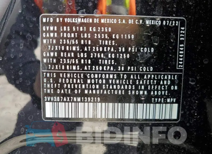 3VV3B7AX7NM139219 Photo# 13