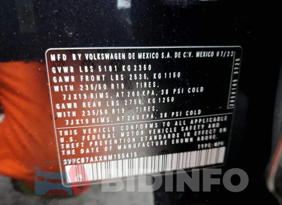 3VVCB7AXXNM155415 Photo# 13