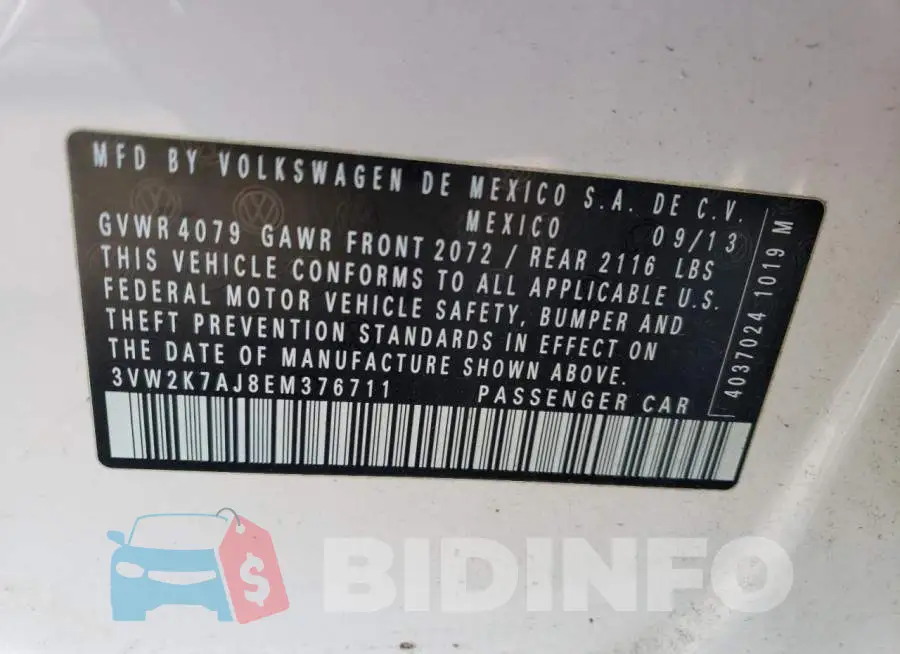 3VW2K7AJ8EM376711 Photo# 12