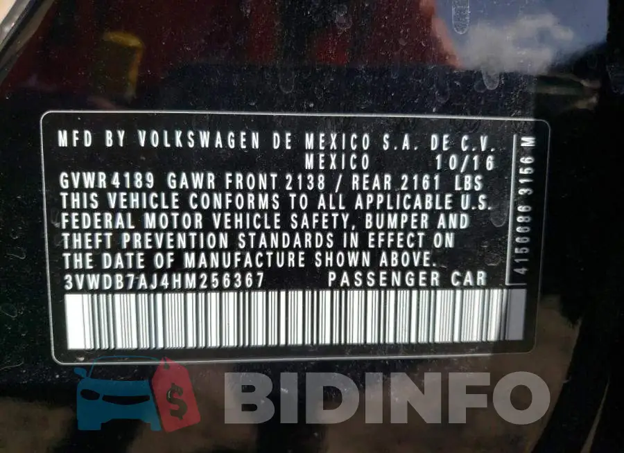 3VWDB7AJ4HM256367 Photo# 12
