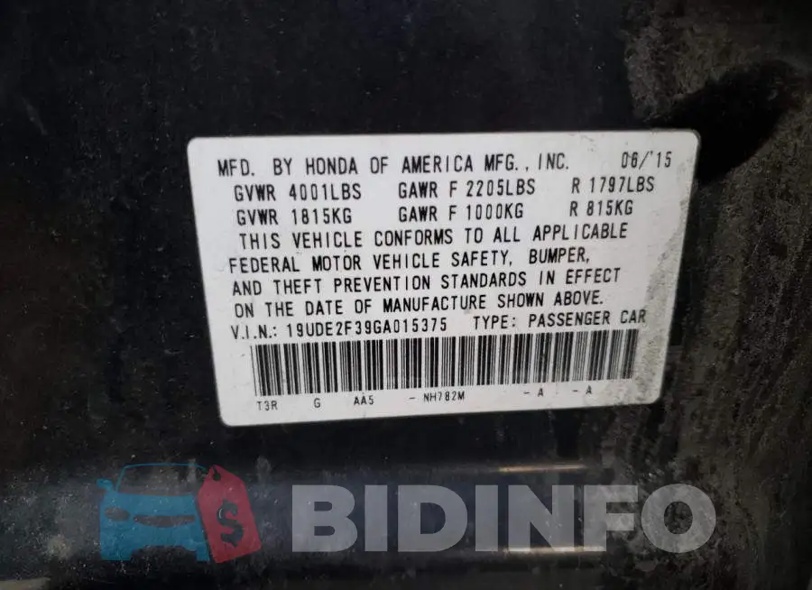 19UDE2F39GA015375 Photo# 12