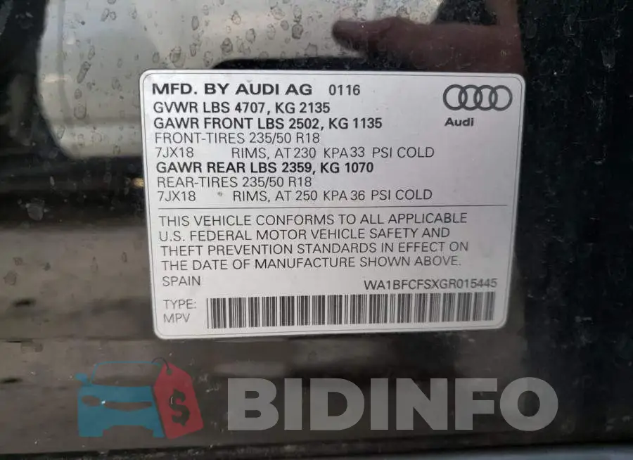 WA1BFCFSXGR015445 Photo# 12