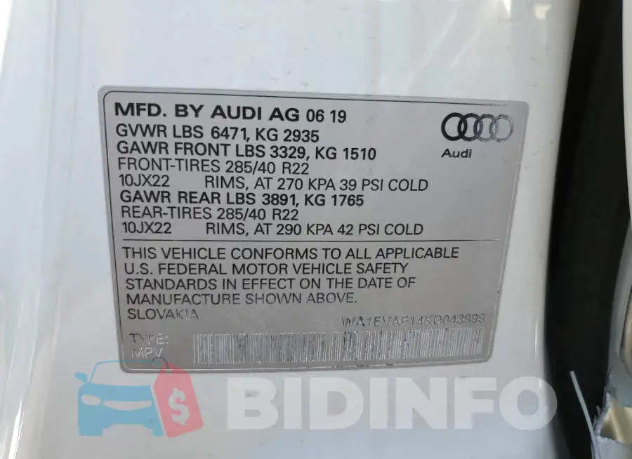 WA1EVAF14KD043999 Photo# 12
