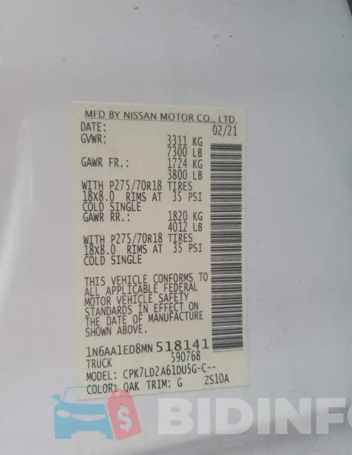 1N6AA1ED8MN518141 Photo# 12