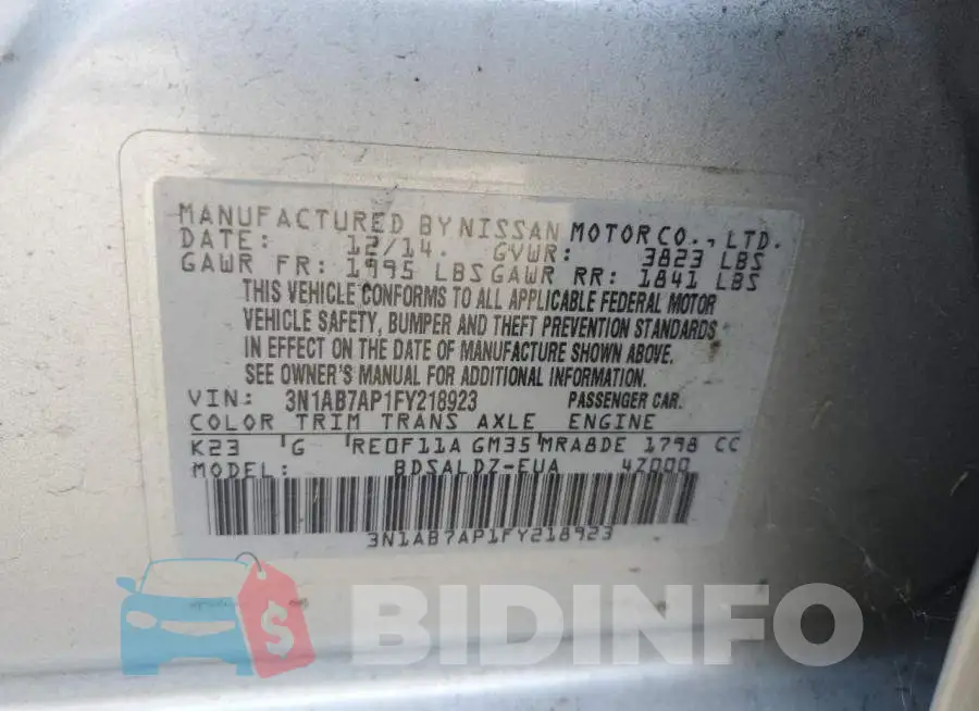 3N1AB7AP1FY218923 Photo# 12