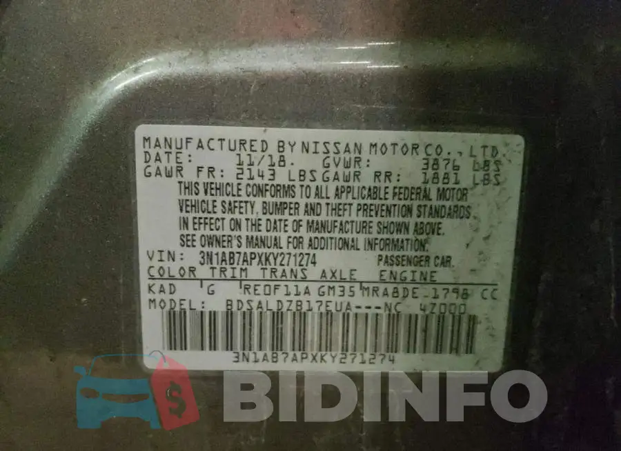 3N1AB7APXKY271274 Photo# 13