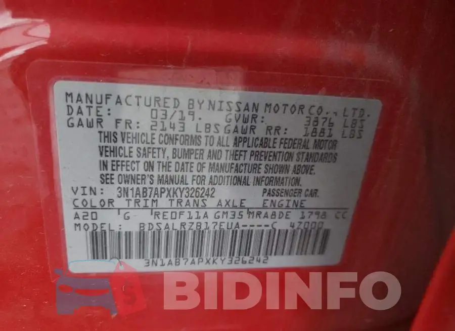 3N1AB7APXKY326242 Photo# 12