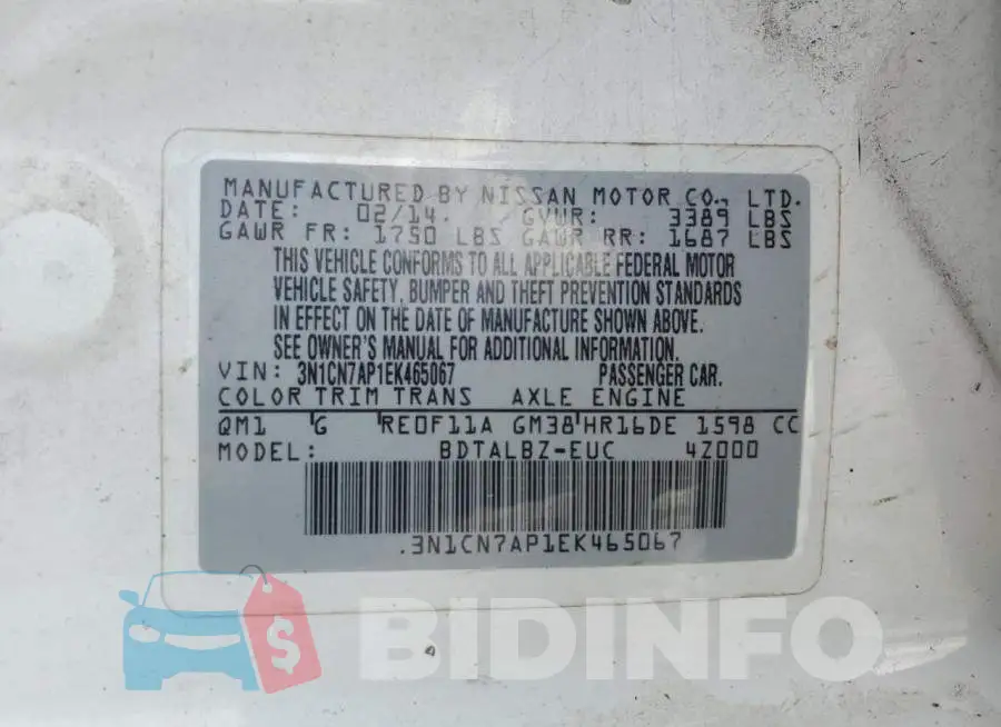 3N1CN7AP1EK465067 Photo# 12