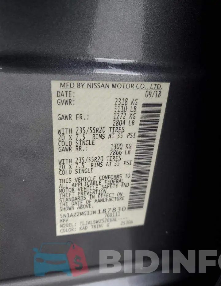5N1AZ2MG1JN187830 Photo# 13