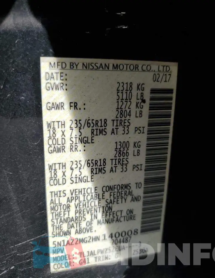 5N1AZ2MG2HN140008 Photo# 13