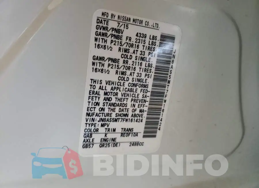 JN8AS5MT7FW161424 Photo# 13