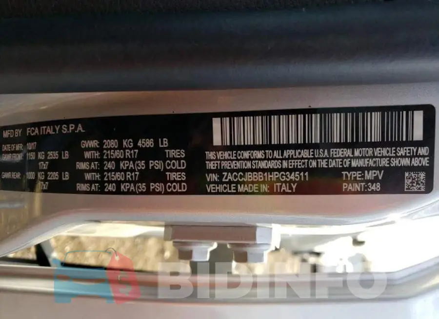 ZACCJBBB1HPG34511 Photo# 13