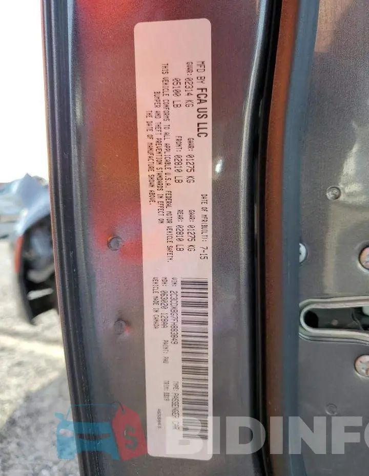 2C3CDXBG7FH883849 Photo# 12