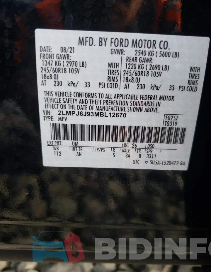 2LMPJ6J93MBL12670 Photo# 14