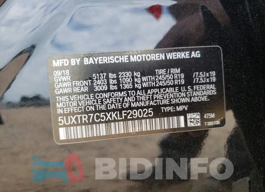 5UXTR7C5XKLF29025 Photo# 10