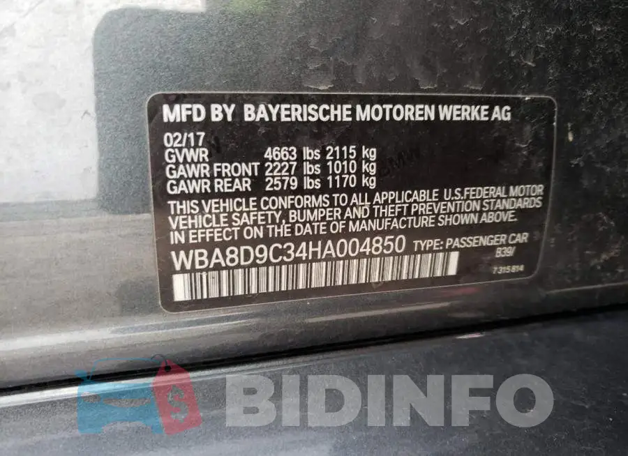 WBA8D9C34HA004850 Photo# 13