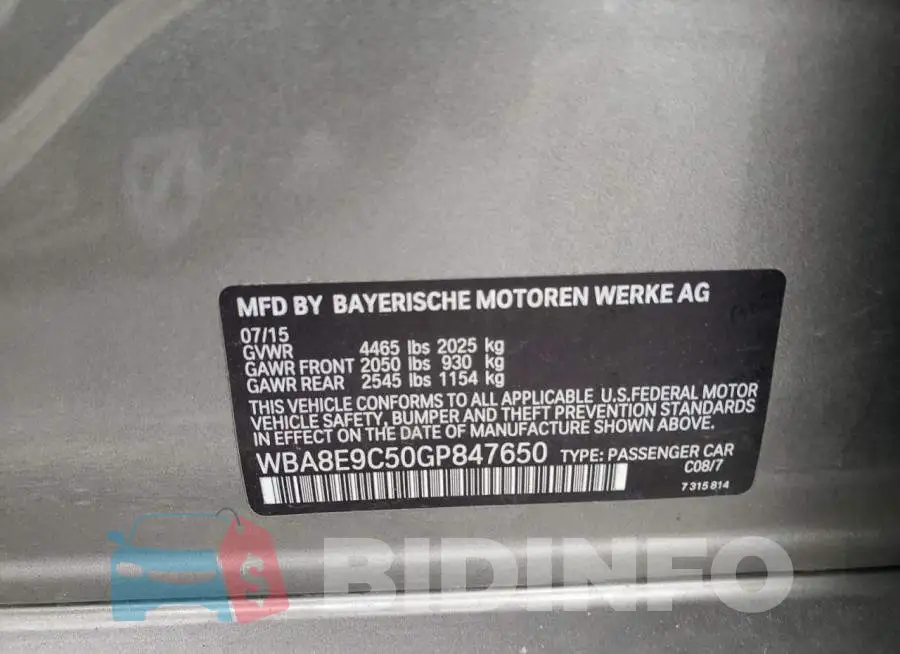 WBA8E9C50GP847650 Photo# 12