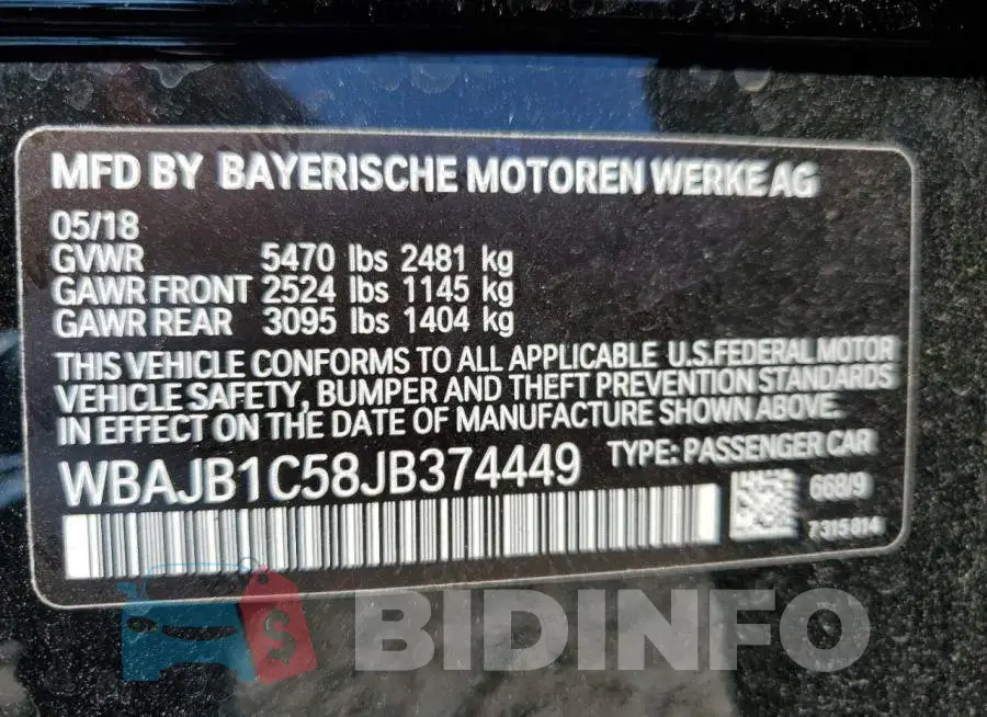 WBAJB1C58JB374449 Photo# 10