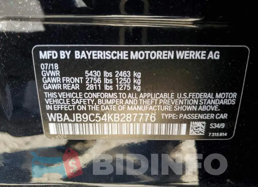 WBAJB9C54KB287776 Photo# 13