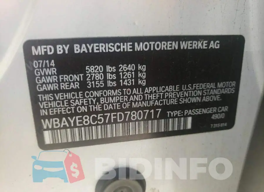 WBAYE8C57FD780717 Photo# 12