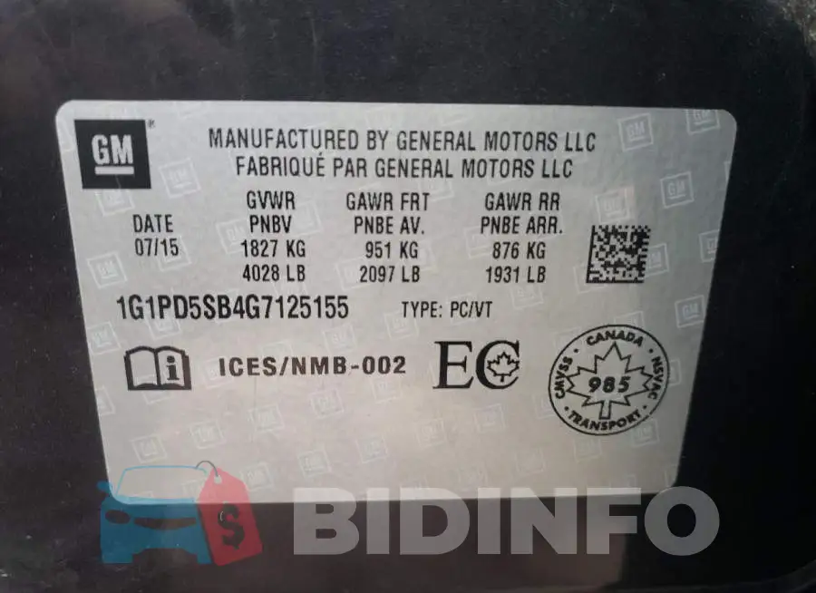 1G1PD5SB4G7125155 Photo# 12