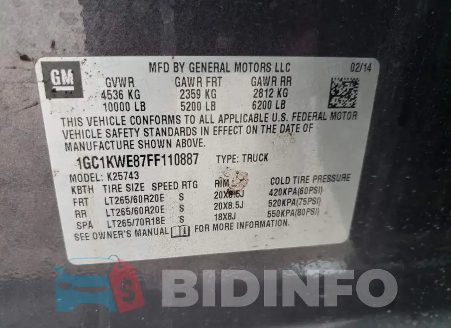 1GC1KWE87FF110887 Photo# 12
