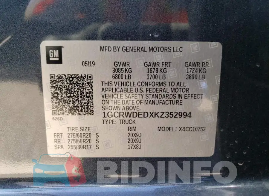 1GCRWDEDXKZ352994 Photo# 12
