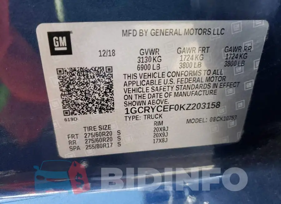 1GCRYCEF0KZ203158 Photo# 10