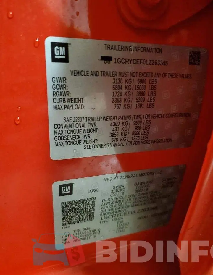 1GCRYCEF0LZ263345 Photo# 13