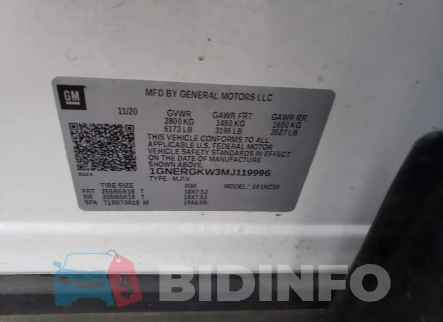 1GNERGKW3MJ119996 Photo# 13
