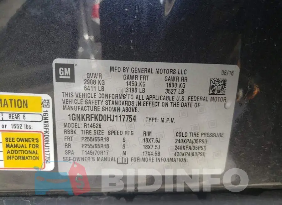 1GNKRFKD0HJ117754 Photo# 13