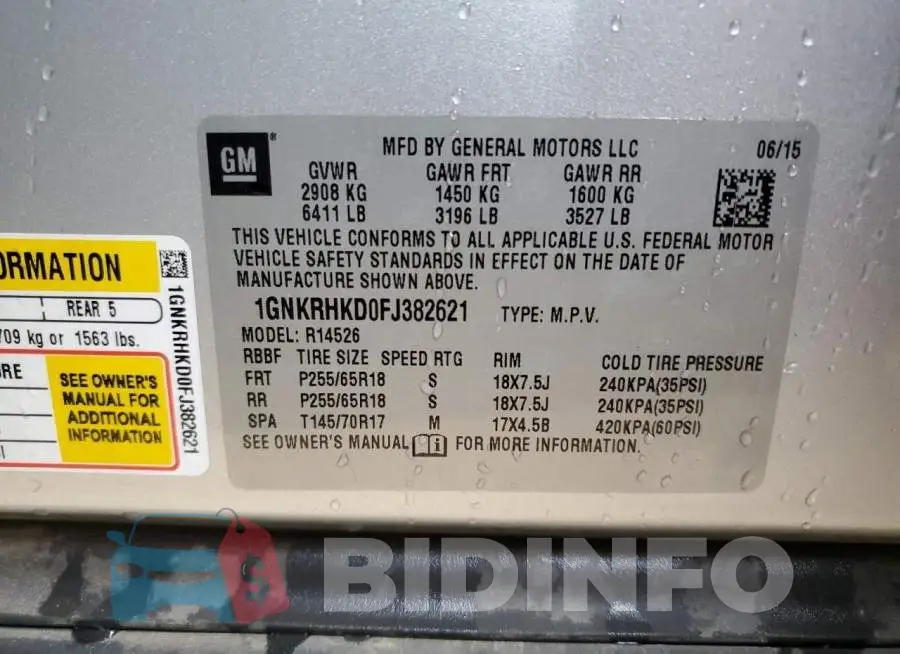 1GNKRHKD0FJ382621 Photo# 14