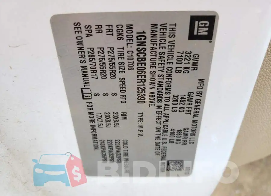 1GNSCBE06ER125390 Photo# 13