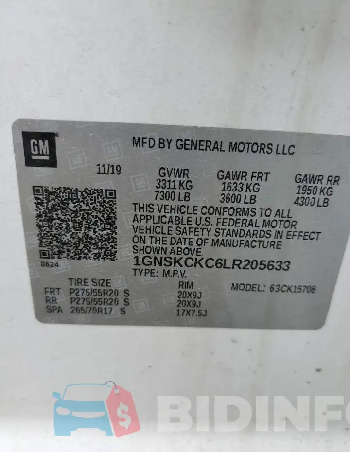 1GNSKCKC6LR205633 Photo# 14