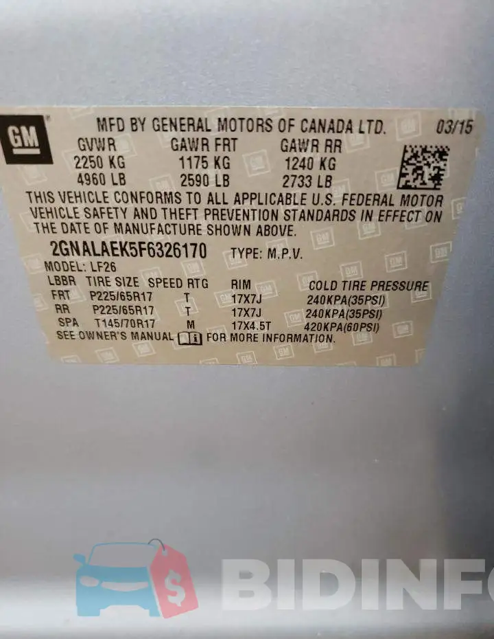 2GNALAEK5F6326170 Photo# 13