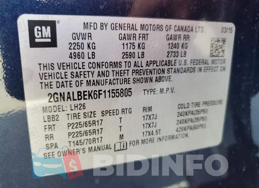 2GNALBEK6F1155805 Photo# 13