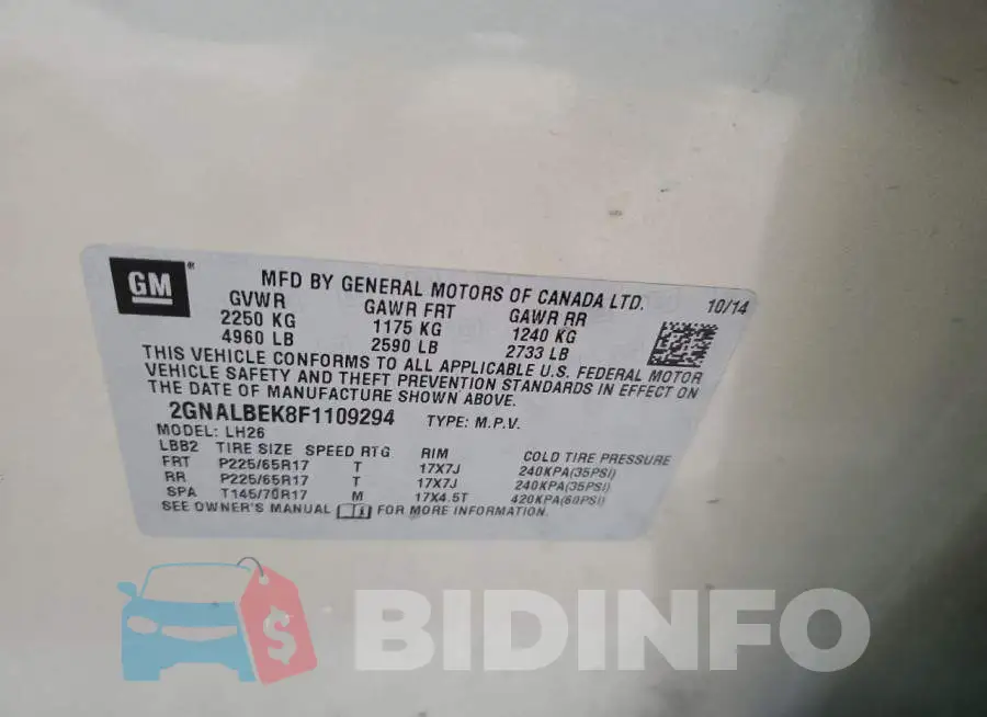 2GNALBEK8F1109294 Photo# 12