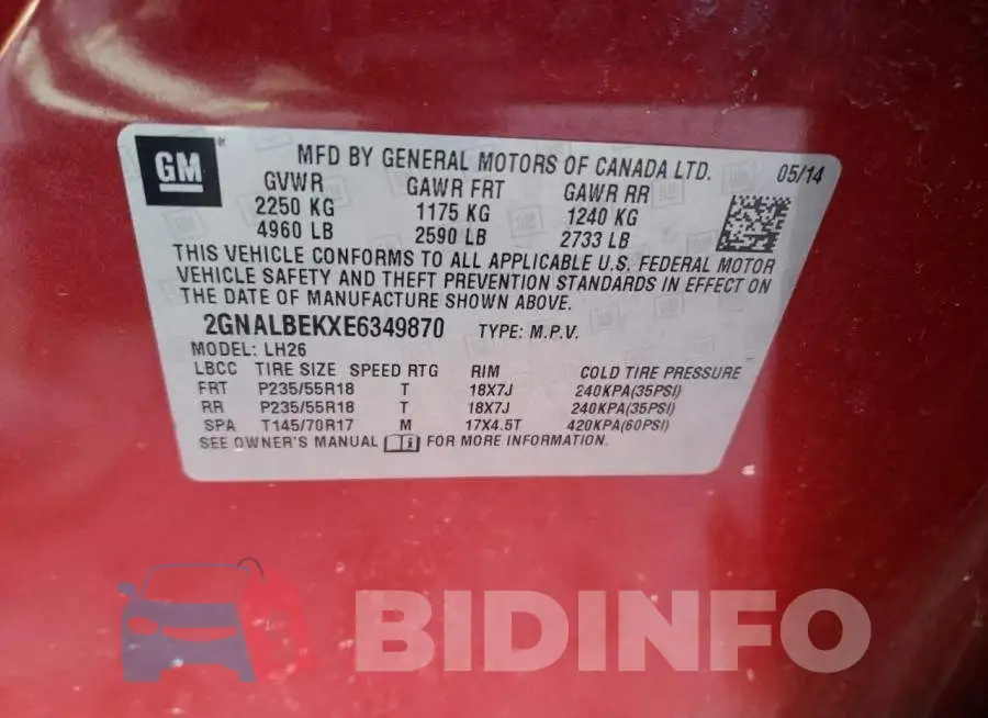 2GNALBEKXE6349870 Photo# 14
