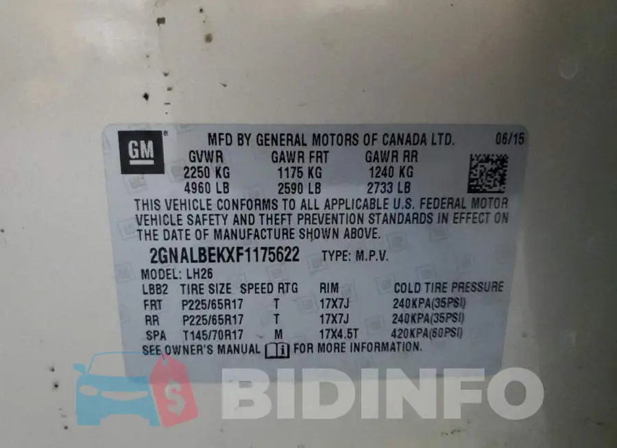 2GNALBEKXF1175622 Photo# 13